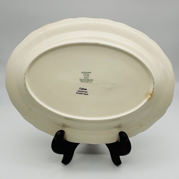 Keystone Cannonsburg Pottery Platter, Lajean Pattern, 22 Karat Gold Trim, Signed - Picture 4 of 5